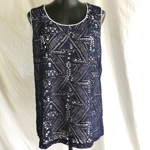 CHICO’s SIZE 3 SIZE XL BLUE CROCHET SLEEVELESS TOP